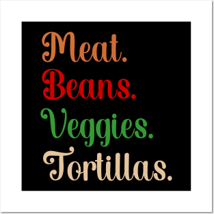 Meat. Beans. Veggies. Tortillas. Script burrito ingredients Posters and Art